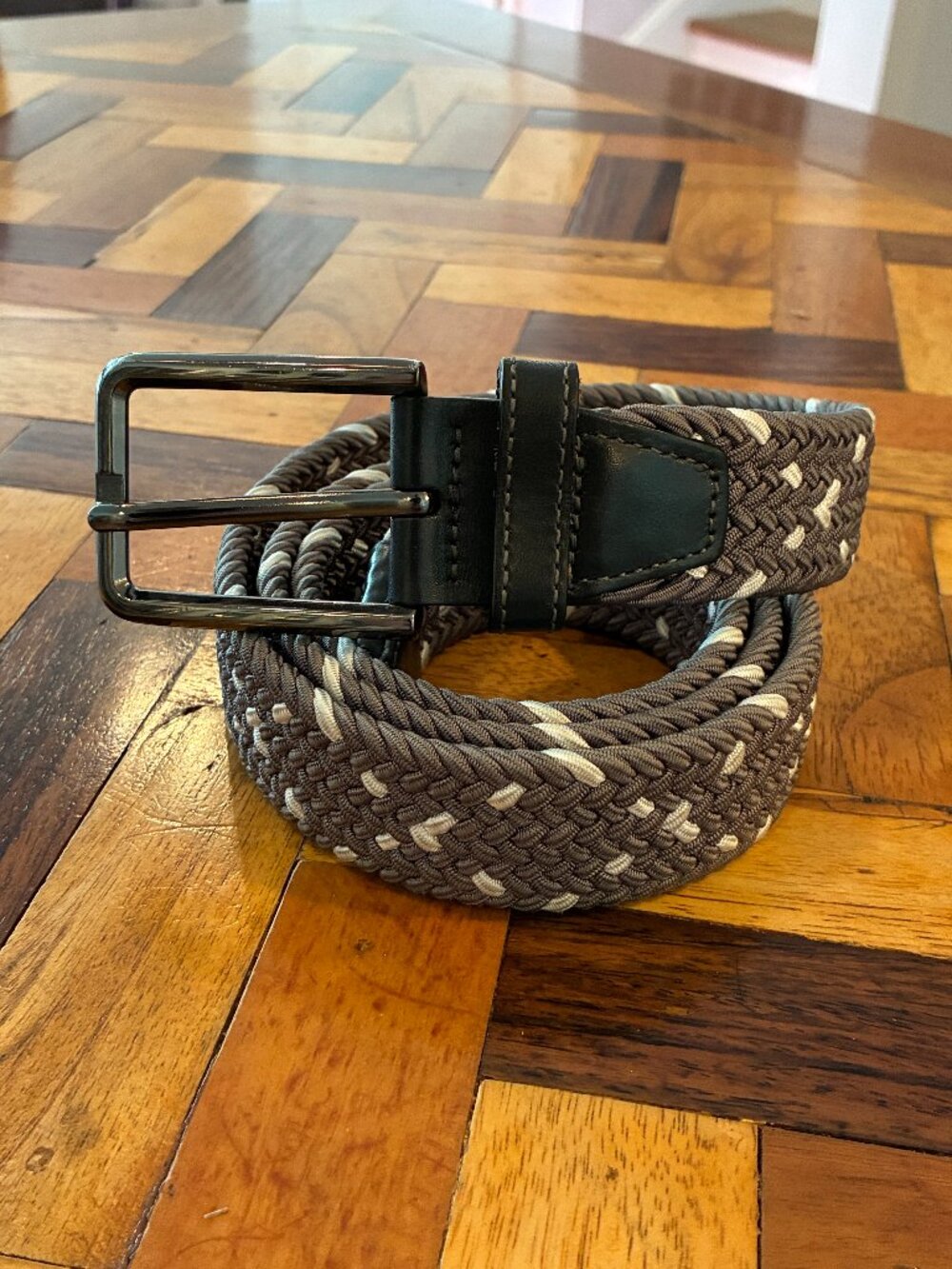 Johnston & Murphy Woven Stretch-Knit Belt Belt Grey/White Size 42